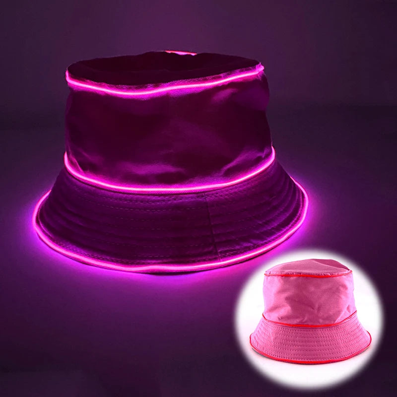 Solid Color Style Beach Cap Luminous Fisherman Hat EL Wire Bucket Hats Glow in the Dark for Club Rave Party Wedding Props