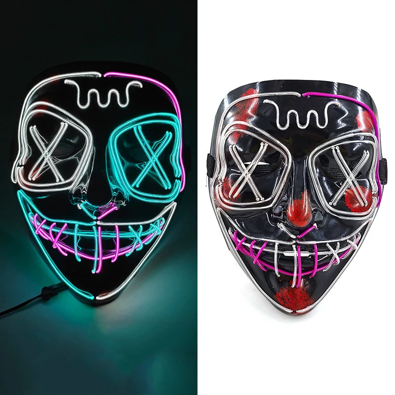 Blue, Pink and White LED Rave & Festival Mask – Luminous Glow-in-the-Dark EL Wire Mask