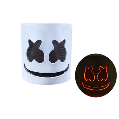 Cool LED Halloween Marshmallow Mask – Neon glowing cosplay DJ headgear for raves & festivals