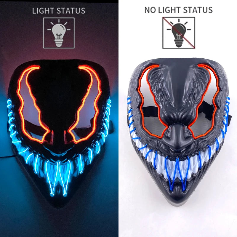 Venom LED Rave & Festival Mask – Luminous Glow-in-the-Dark EL Wire Mask