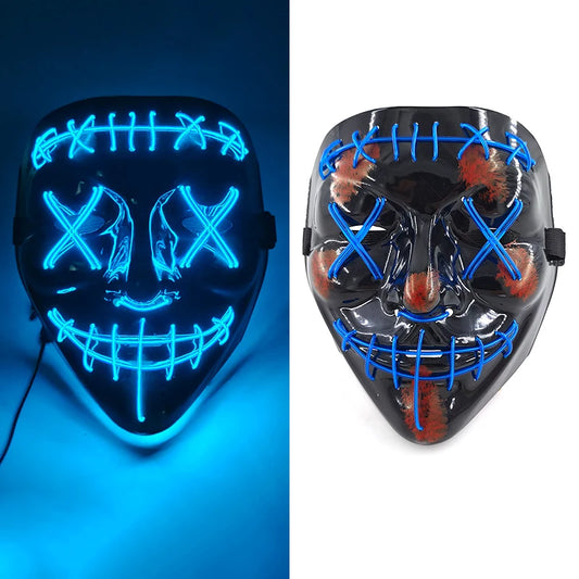 Blue V2 LED Rave & Festival Mask – Luminous Glow-in-the-Dark EL Wire Mask