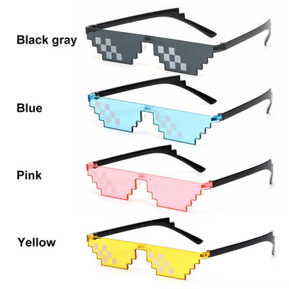Funny Mosaic Thug Life Rave Sunglasses – Retro Pixel Gamer Glasses for Festivals & Parties