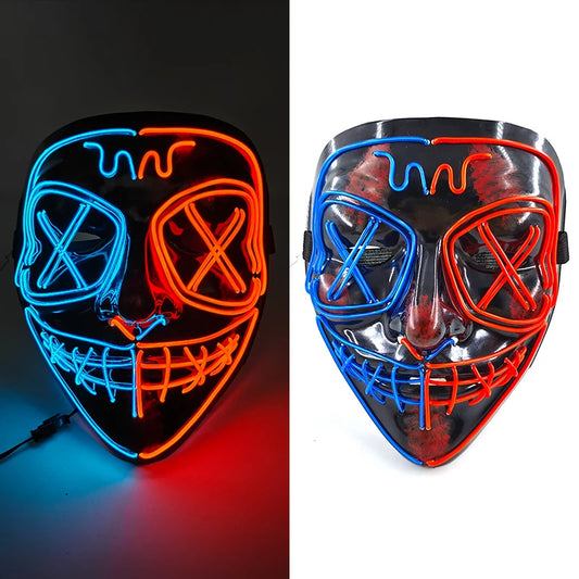 Blue and Red LED Rave & Festival Mask – Luminous Glow-in-the-Dark EL Wire Mask
