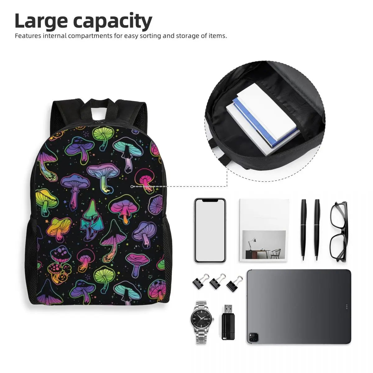 Magic Mushroom Rave & Festival Backpack – Psychedelic Lightweight Daypack for Men & Women