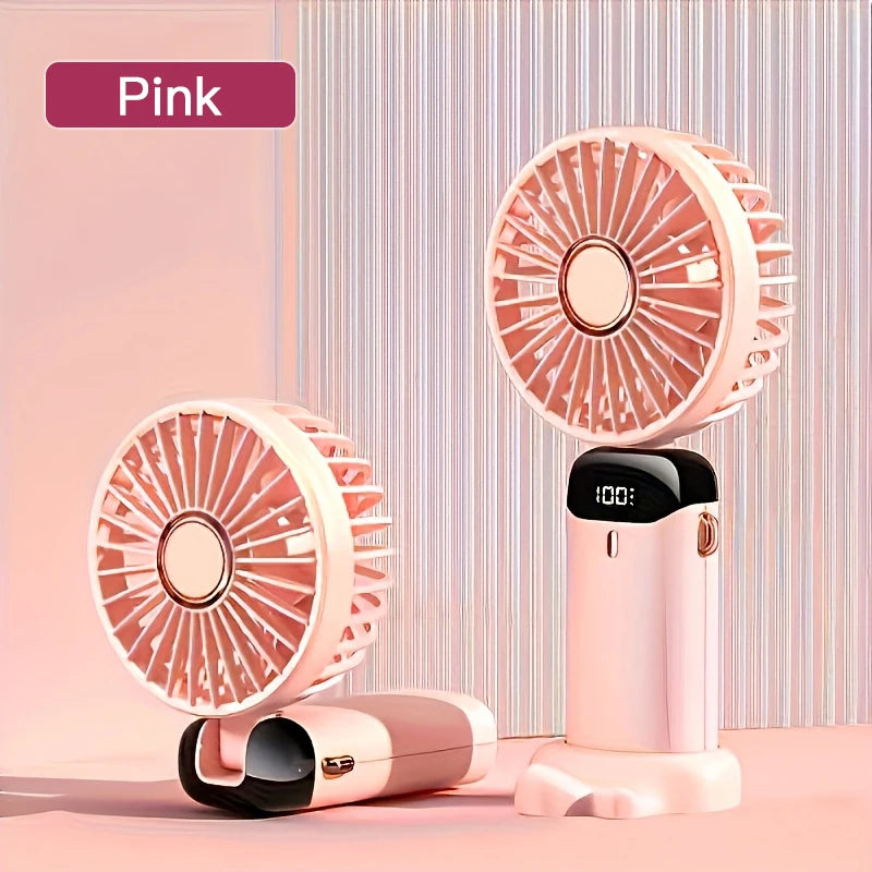 Pink Portable Mini Fan with 6 Speeds – USB Rechargeable Foldable LED Handheld Festival & Rave Fan