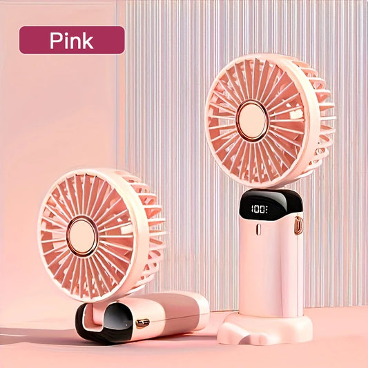 Pink Portable Mini Fan with 6 Speeds – USB Rechargeable Foldable LED Handheld Festival & Rave Fan