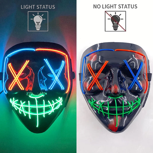 Green, Blue and Red LED Rave & Festival Mask – Luminous Glow-in-the-Dark EL Wire Mask