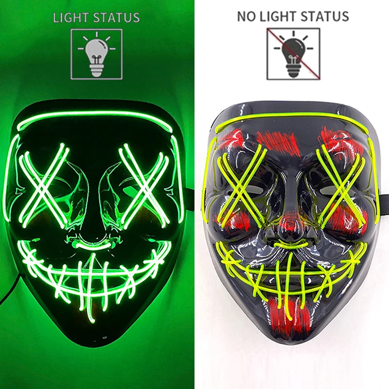 Green V3 LED Rave & Festival Mask – Luminous Glow-in-the-Dark EL Wire Mask