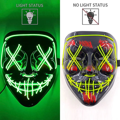 Green V3 LED Rave & Festival Mask – Luminous Glow-in-the-Dark EL Wire Mask
