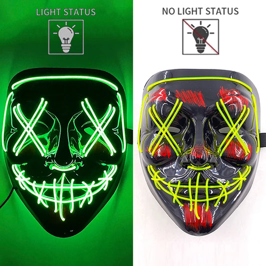 Green V3 LED Rave & Festival Mask – Luminous Glow-in-the-Dark EL Wire Mask