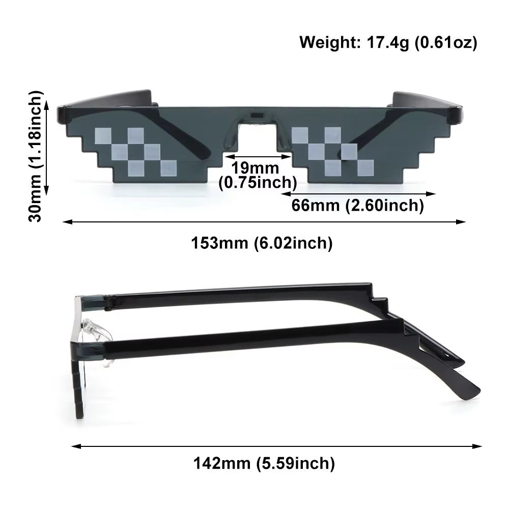 Funny Mosaic Thug Life Rave Sunglasses – Retro Pixel Gamer Glasses for Festivals & Parties