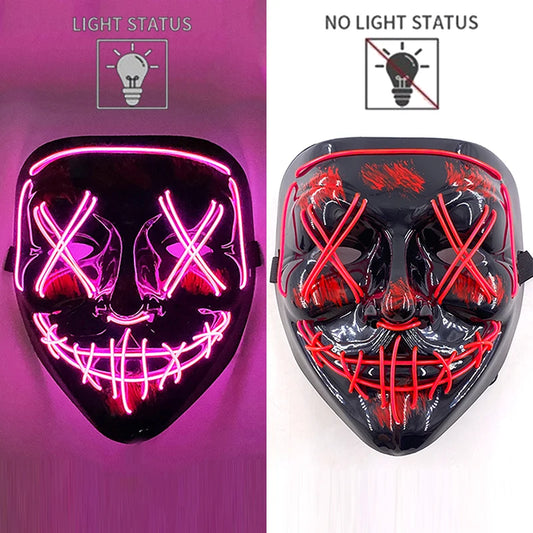Pink LED Rave & Festival Mask – Luminous Glow-in-the-Dark EL Wire Mask