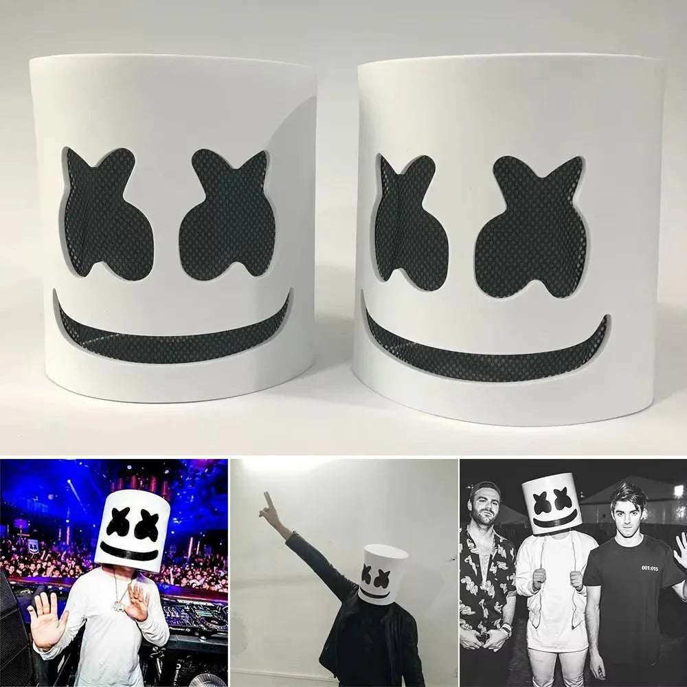 Cool LED Halloween Marshmallow Mask – Neon glowing cosplay DJ headgear for raves & festivals