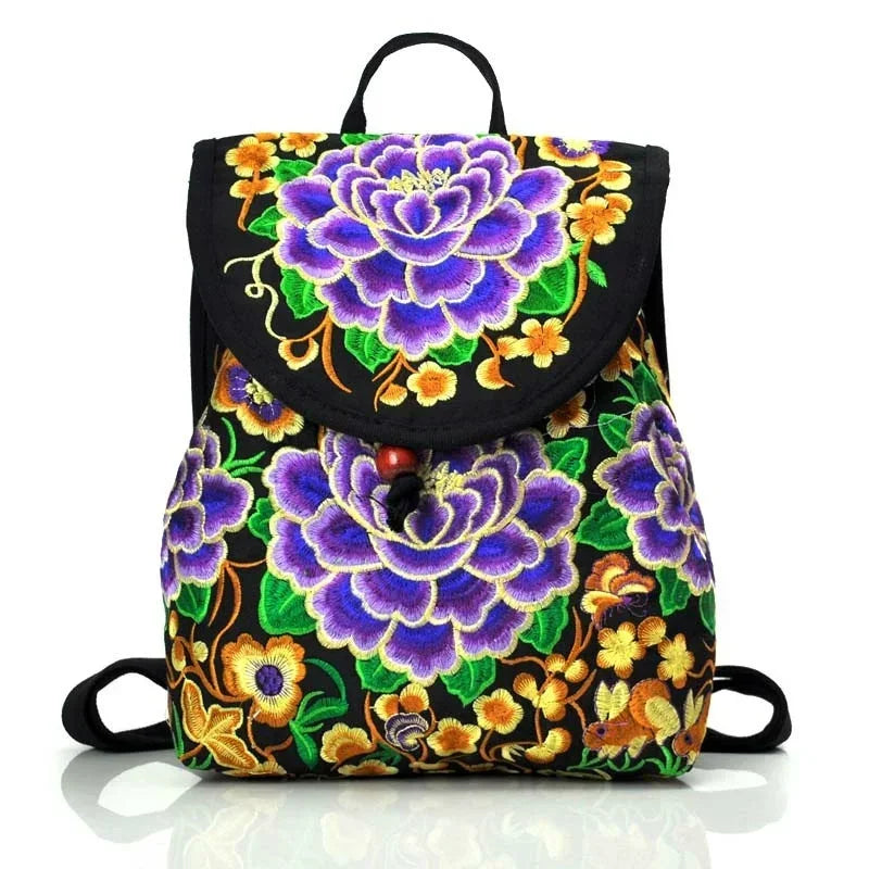 Bohemian Floral Embroidered Rave & Festival Backpack – Small Canvas Daypack