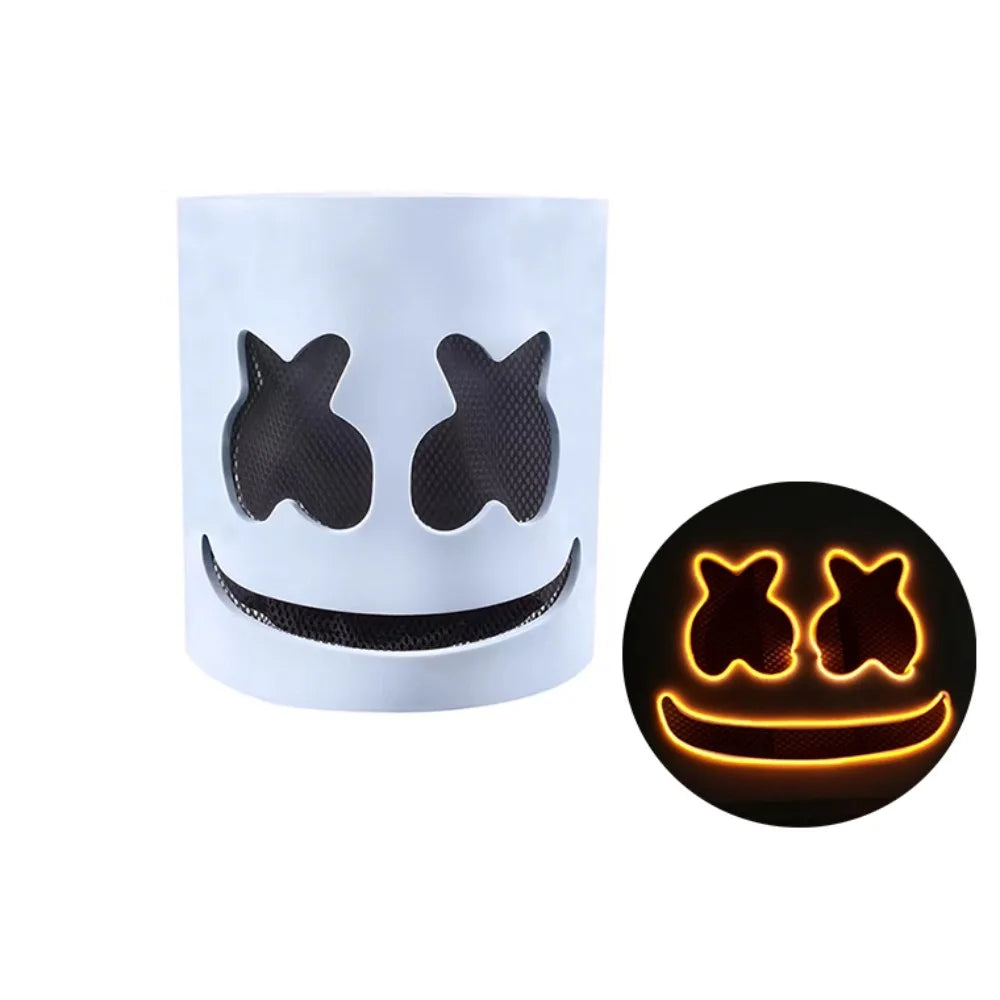 Cool LED Halloween Marshmallow Mask – Neon glowing cosplay DJ headgear for raves & festivals