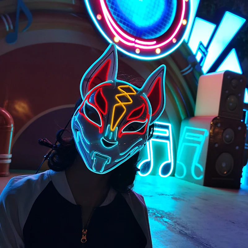 Red V2 LED Rave & Festival Mask – Luminous Glow-in-the-Dark EL Wire Mask