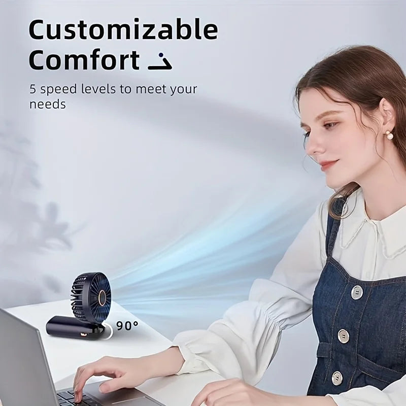 White Portable Mini Fan with 6 Speeds – USB Rechargeable Foldable LED Handheld Festival & Rave Fan