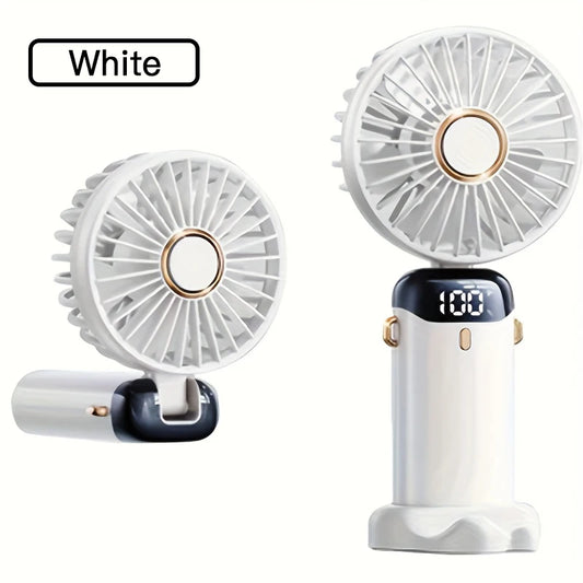 White Portable Mini Fan with 6 Speeds – USB Rechargeable Foldable LED Handheld Festival & Rave Fan
