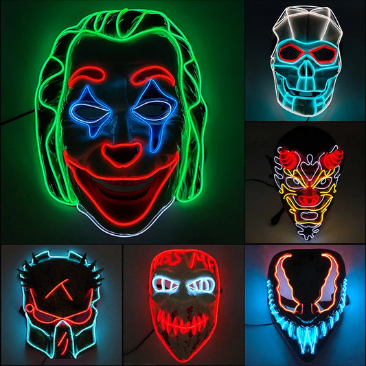 Orange Skull LED Rave & Festival Mask – Luminous Glow-in-the-Dark EL Wire Mask