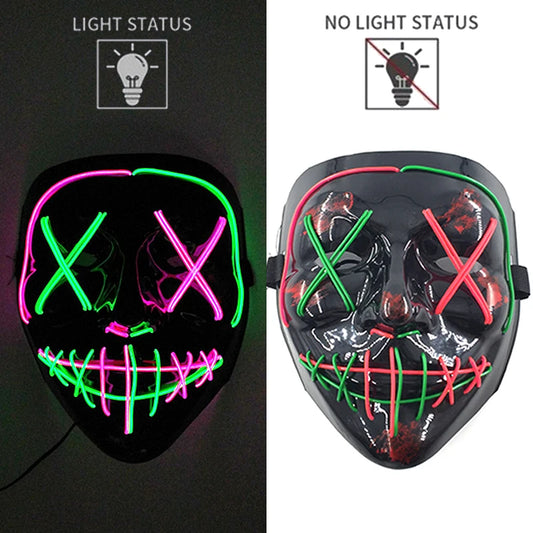 Green Purple LED Halloween Mask Luminous Neon Mask Glow in the Dark Mascaras Halloween Party Costume Cosplay Masques Props Horror Mask