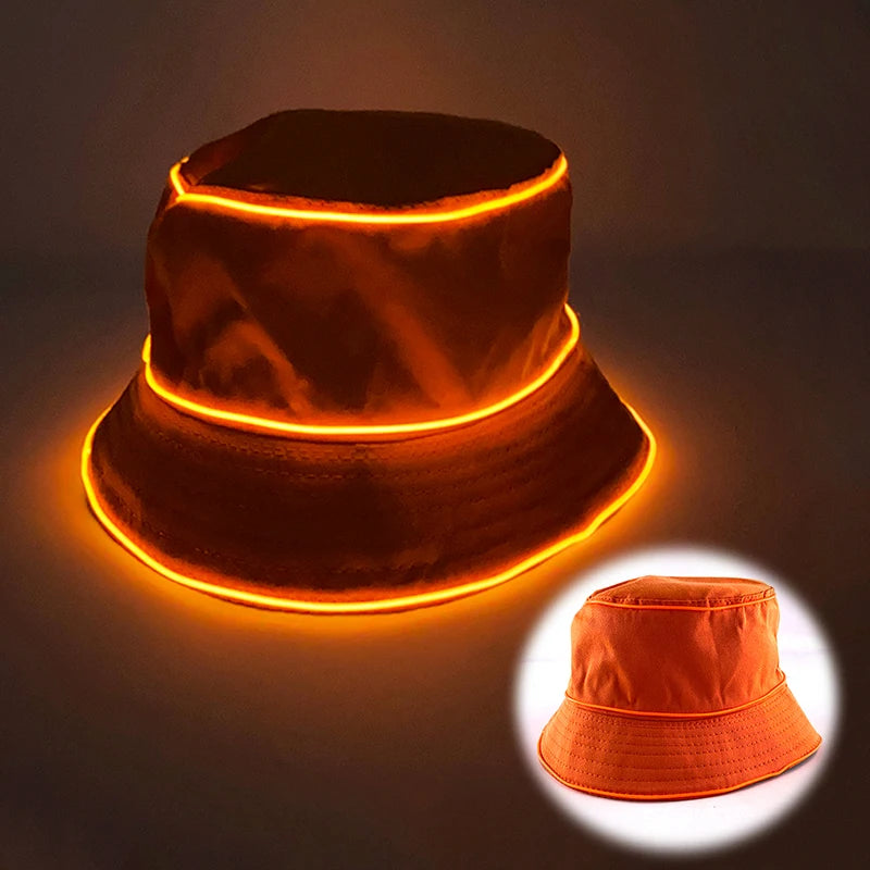 Solid Color Style Beach Cap Luminous Fisherman Hat EL Wire Bucket Hats Glow in the Dark for Club Rave Party Wedding Props