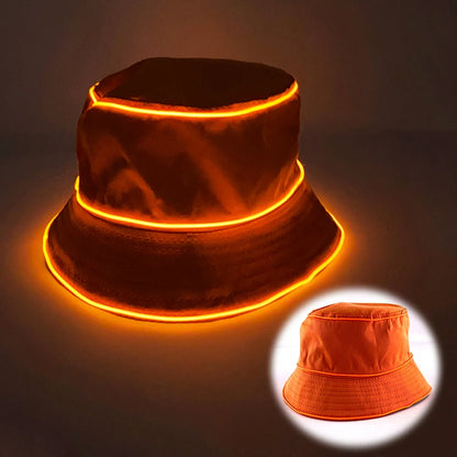 Solid Color Style Beach Cap Luminous Fisherman Hat EL Wire Bucket Hats Glow in the Dark for Club Rave Party Wedding Props