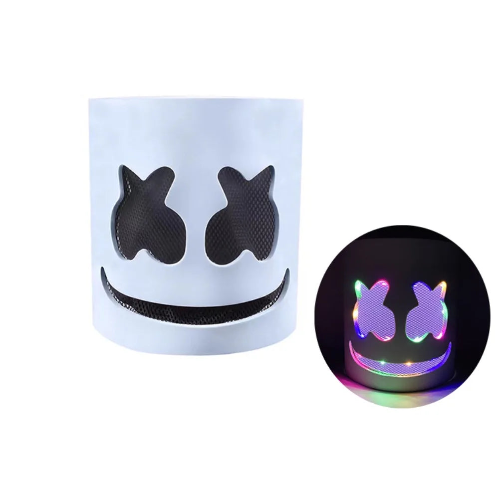 Cool LED Halloween Marshmallow Mask – Neon glowing cosplay DJ headgear for raves & festivals