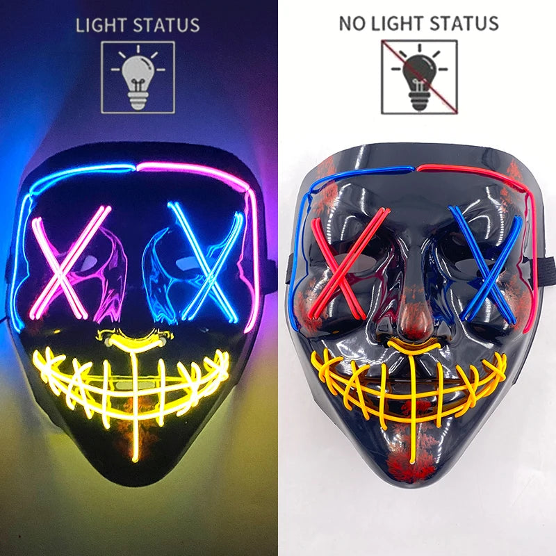 Yellow, Pink and Blue LED Rave & Festival Mask – Luminous Glow-in-the-Dark EL Wire Mask