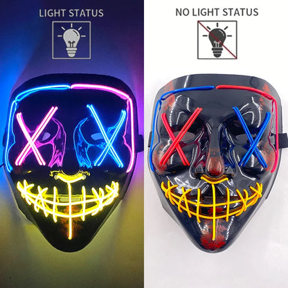 Yellow, Pink and Blue LED Rave & Festival Mask – Luminous Glow-in-the-Dark EL Wire Mask