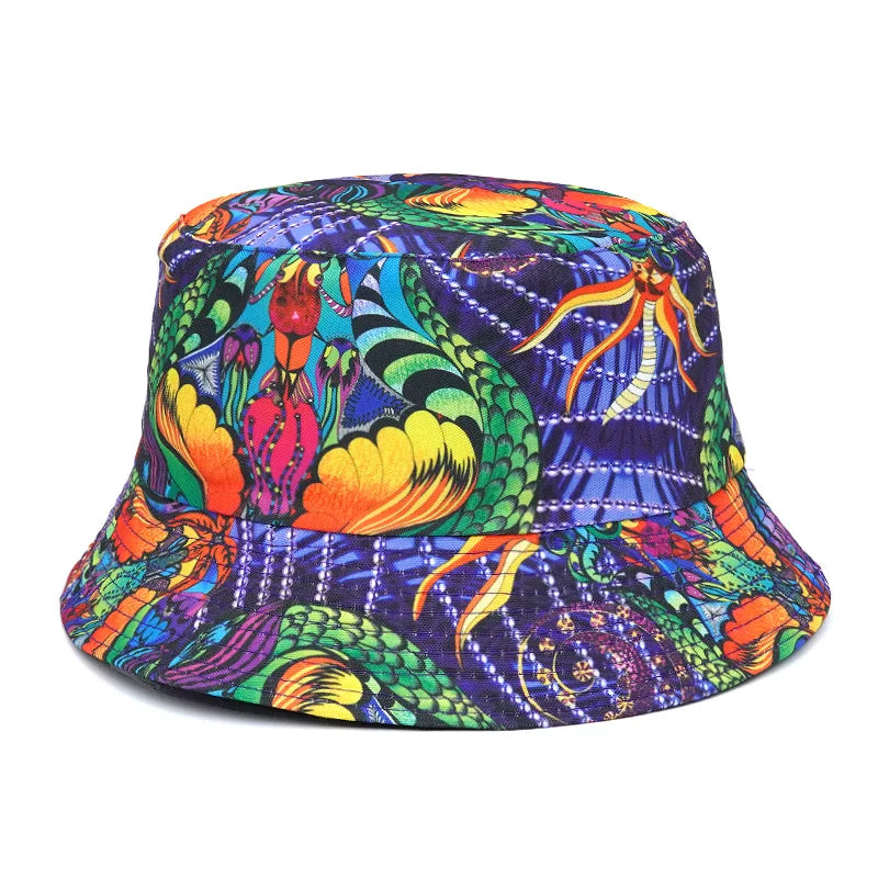 Graffiti Print Bucket Hat – Cotton Streetwear Sun Hat for Raves & Festivals