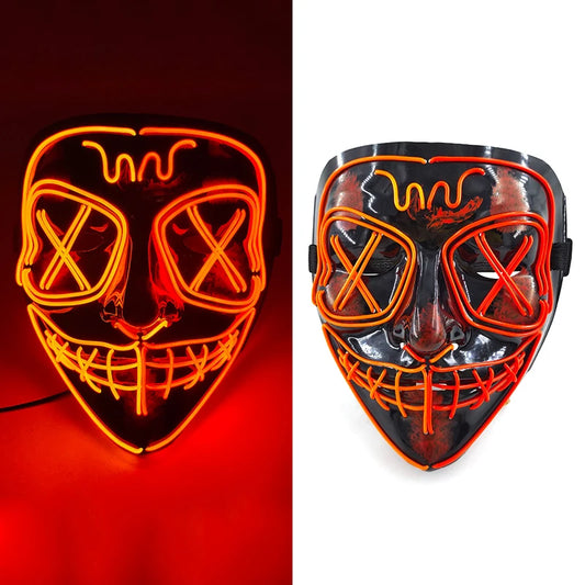 Red and Orange LED Rave & Festival Mask – Luminous Glow-in-the-Dark EL Wire Mask