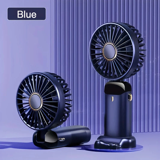 Blue Portable Mini Fan with 6 Speeds – USB Rechargeable Foldable LED Handheld Festival & Rave Fan