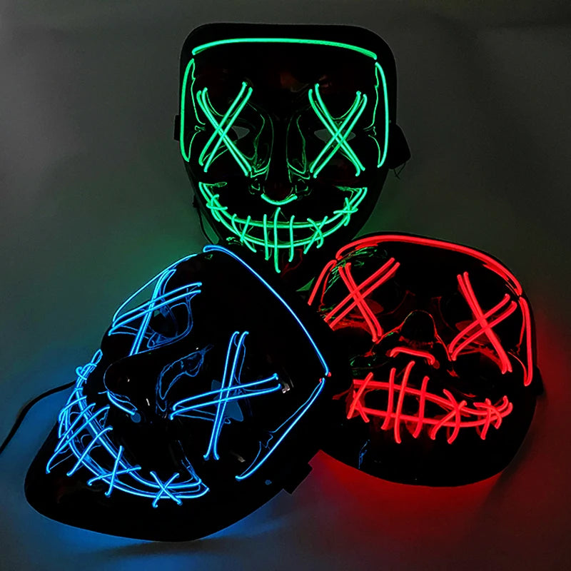 Predator LED Rave & Festival Mask – Luminous Glow-in-the-Dark EL Wire Mask