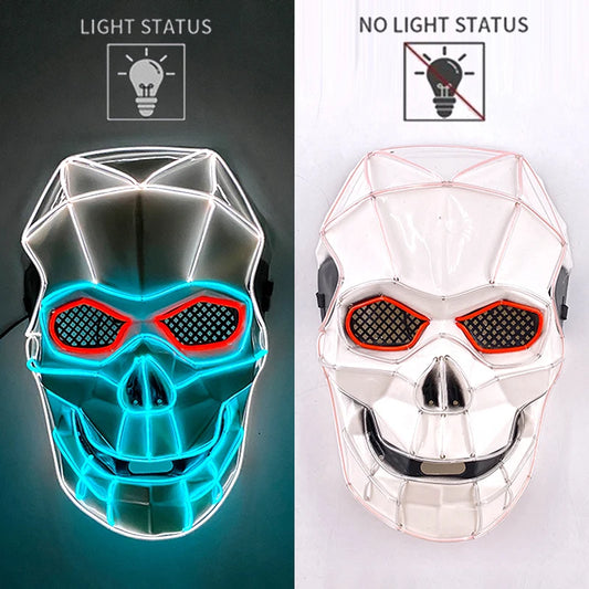 Blue and White Skull LED Rave & Festival Mask – Luminous Glow-in-the-Dark EL Wire Mask