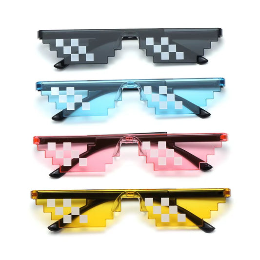 Funny Mosaic Thug Life Rave Sunglasses – Retro Pixel Gamer Glasses for Festivals & Parties