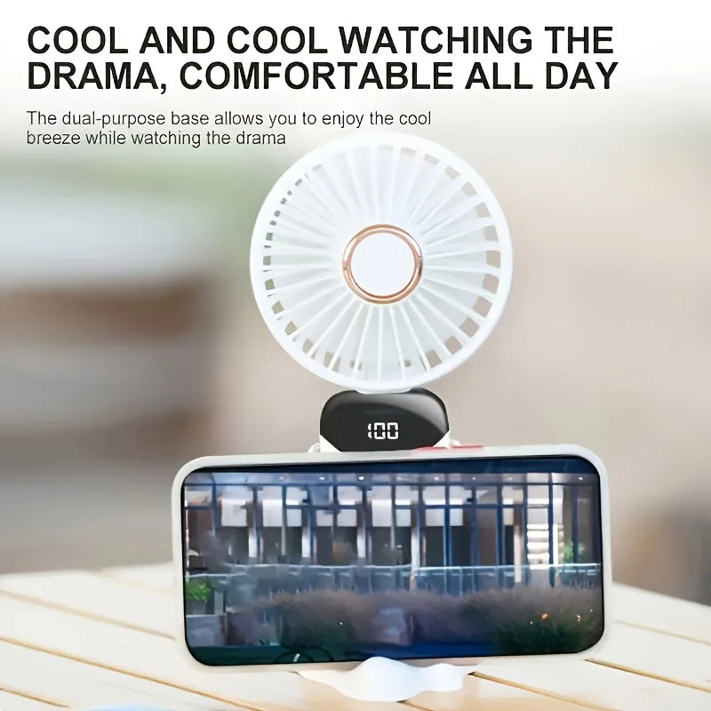White Portable Mini Fan with 6 Speeds – USB Rechargeable Foldable LED Handheld Festival & Rave Fan