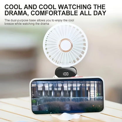 White Portable Mini Fan with 6 Speeds – USB Rechargeable Foldable LED Handheld Festival & Rave Fan