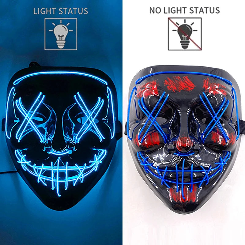 Blue LED Rave & Festival Mask – Luminous Glow-in-the-Dark EL Wire Mask