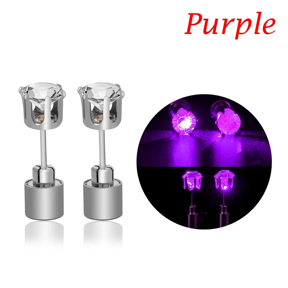LED Crystal Glow Earrings – Light Up Stainless Steel Rave Jewelry