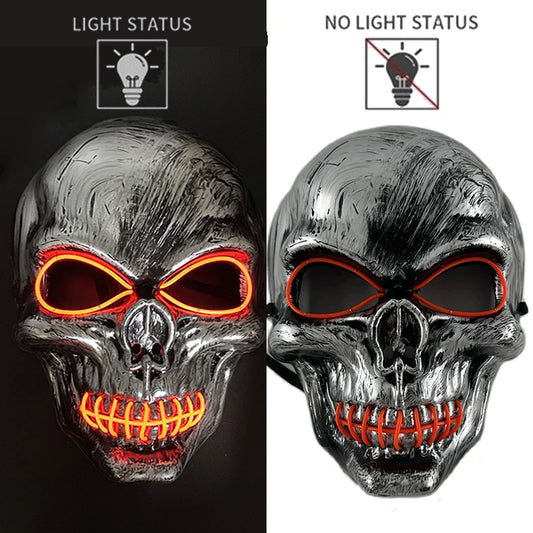 Orange Skull LED Rave & Festival Mask – Luminous Glow-in-the-Dark EL Wire Mask