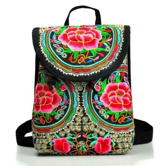 Bohemian Floral Embroidered Rave & Festival Backpack – Small Canvas Daypack