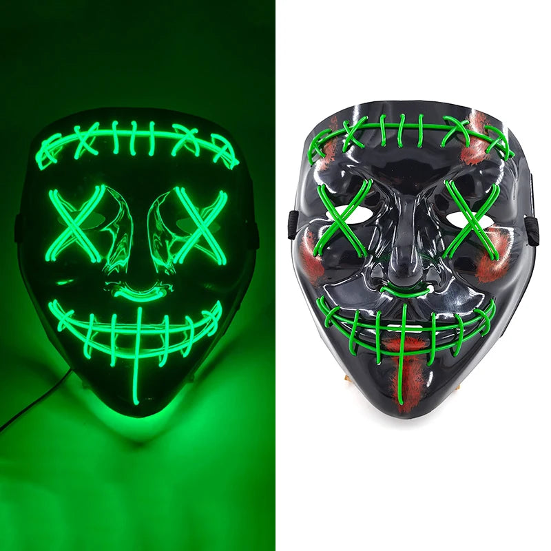 Green V2 LED Rave & Festival Mask – Luminous Glow-in-the-Dark EL Wire Mask
