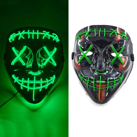 Green V2 LED Rave & Festival Mask – Luminous Glow-in-the-Dark EL Wire Mask