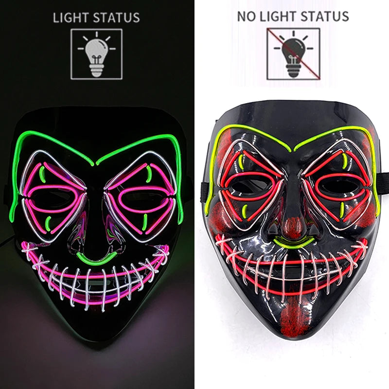 Green and Purple LED Rave & Festival Mask – Luminous Glow-in-the-Dark EL Wire Mask