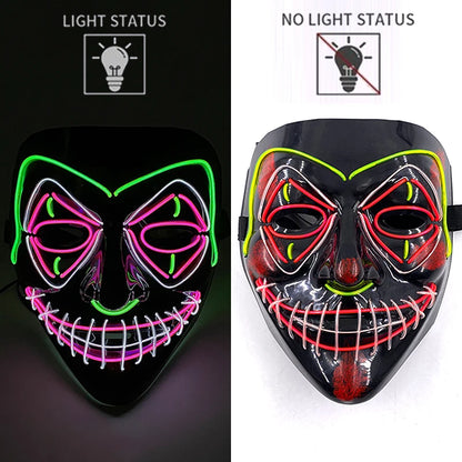 Green and Purple LED Rave & Festival Mask – Luminous Glow-in-the-Dark EL Wire Mask