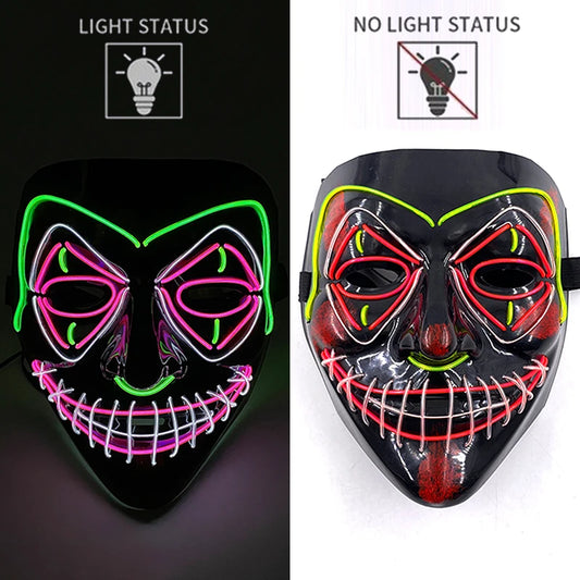 Green and Purple LED Rave & Festival Mask – Luminous Glow-in-the-Dark EL Wire Mask