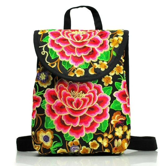 Bohemian Floral Embroidered Rave & Festival Backpack – Small Canvas Daypack