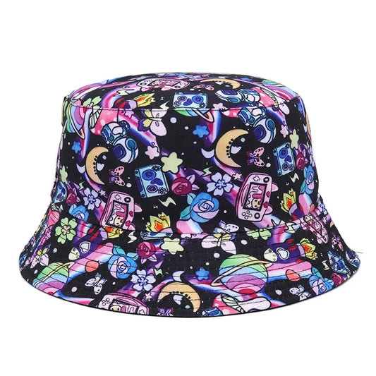 Graffiti Print Bucket Hat – Cotton Streetwear Sun Hat for Raves & Festivals