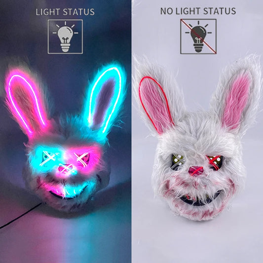 Neon Bunny LED Rave & Festival Mask – Luminous Glow-in-the-Dark EL Wire Mask