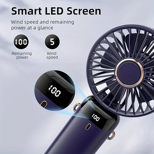 Pink Portable Mini Fan with 6 Speeds – USB Rechargeable Foldable LED Handheld Festival & Rave Fan